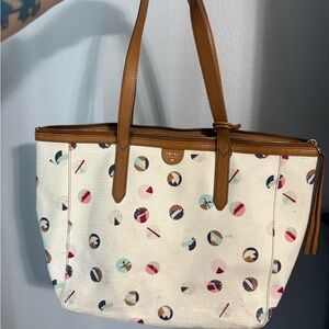 Fossil Cream and Tan Women's Tote Bag